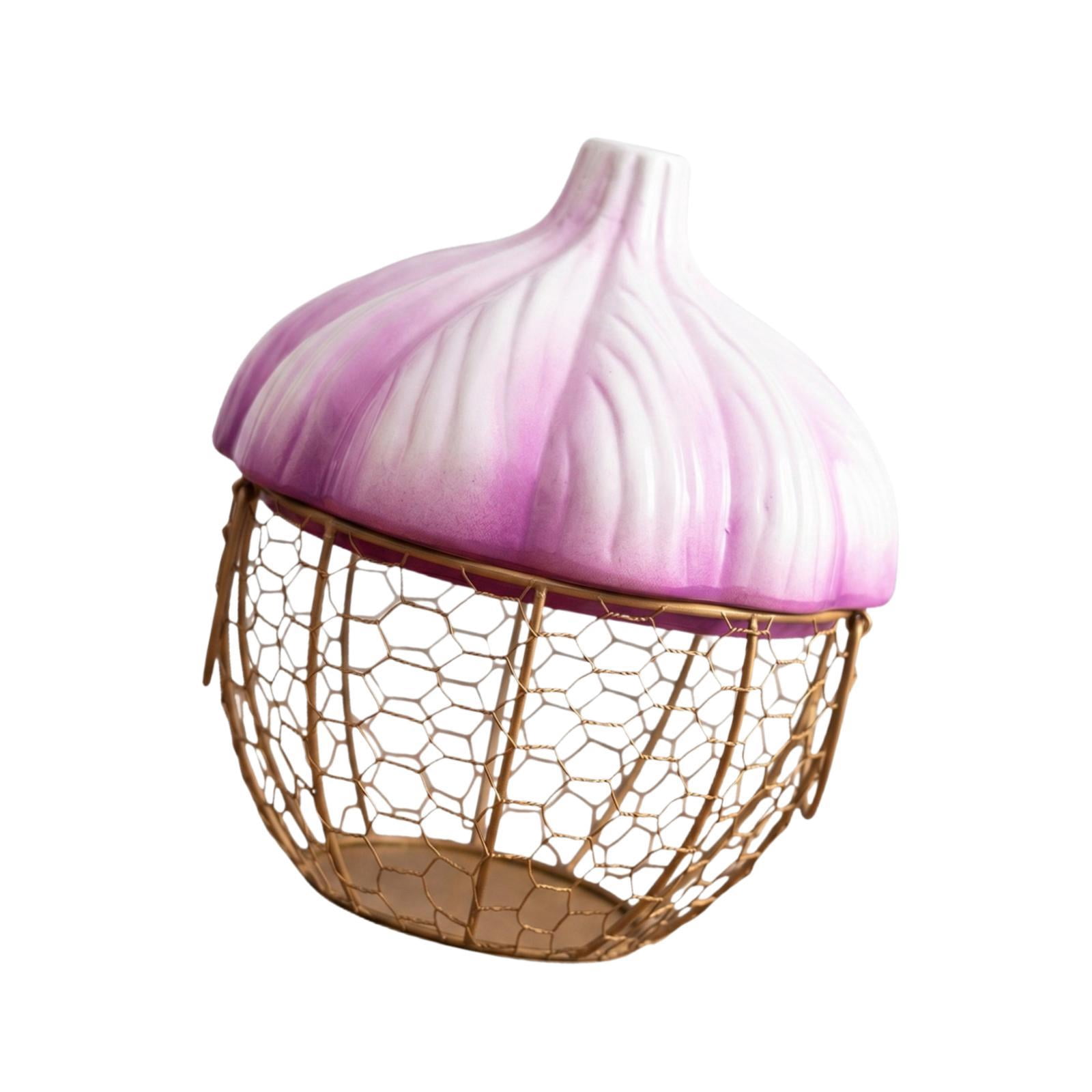 Fiocias Ceramic Holder Breathable Portable with Lid Egg Basket for Fruit Home Pantry Purple