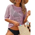 thumbnail image 2 of Women's Summer Short Sleeve Crochet Tops Hollow Out Floral Sweaters Beach Vacation Cruise Outfits Pink XL, 2 of 8