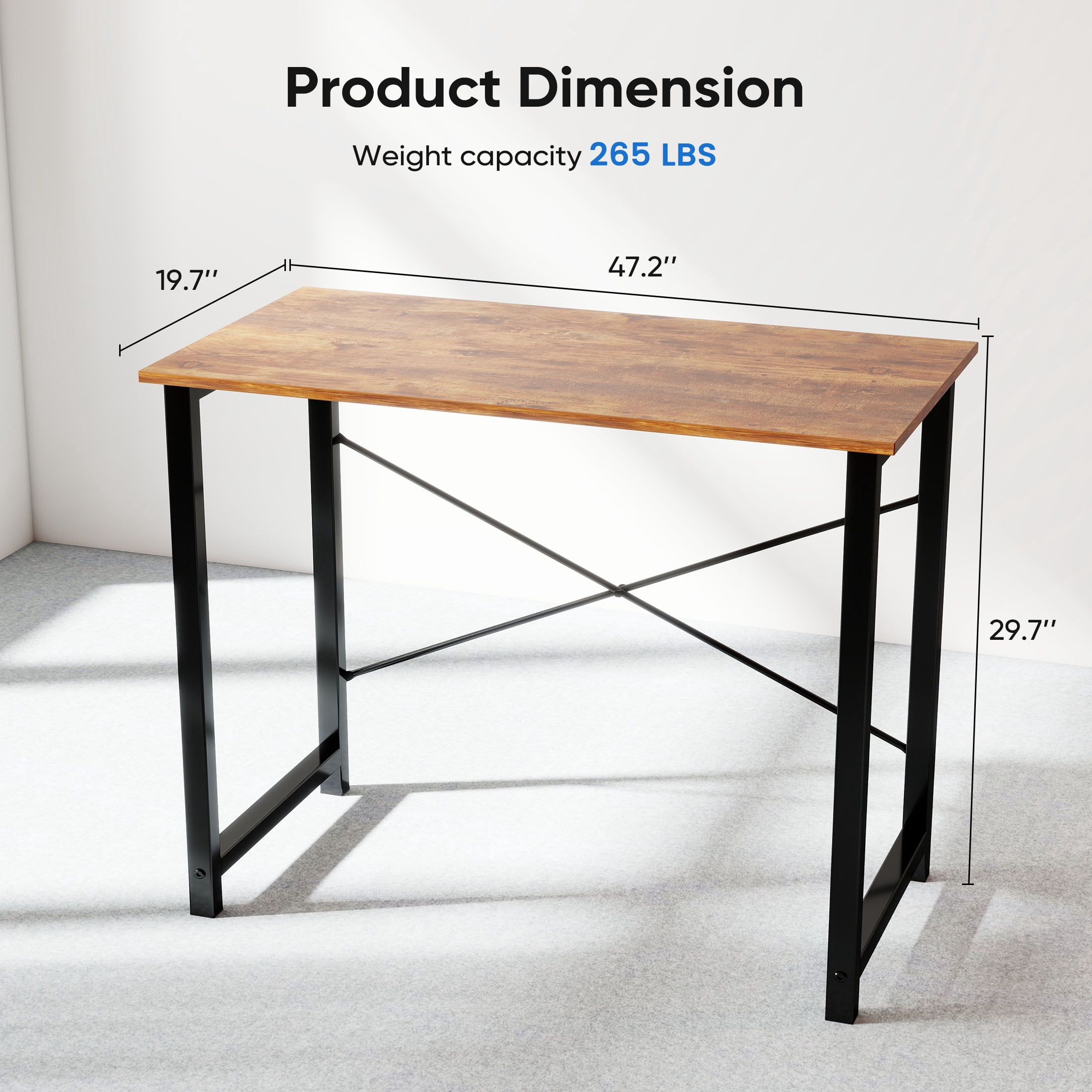 CONCETTA Computer Desk, 47 Inch with Storage Bag and Iron Hooks for Home, Office, Rustic Brown