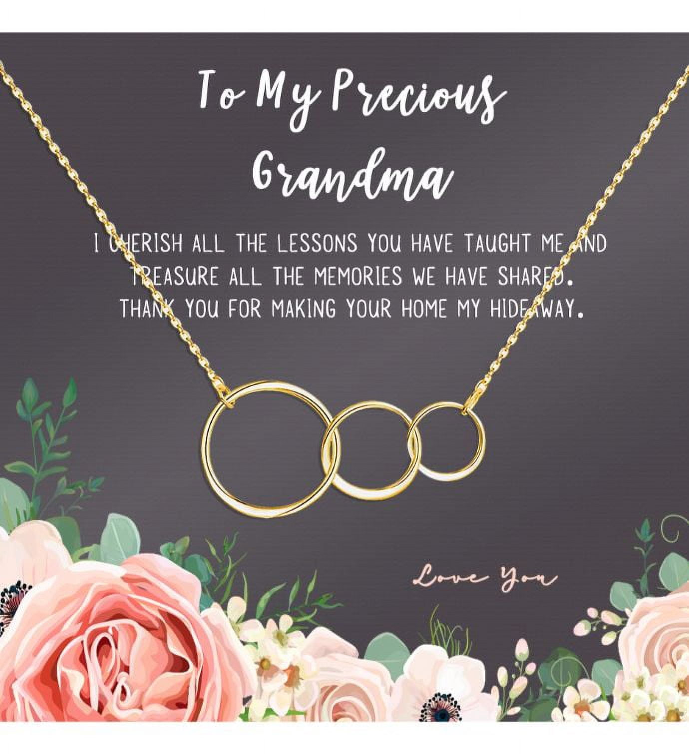Gift for Grandmother's Day Card Necklace, Mother's Day Jewelry, Mother' Day Necklace and Card Gift, Necklace and Card Mother's Day Gift Ships Next Day! [Gold 3 Rings, No-Personalized Card]