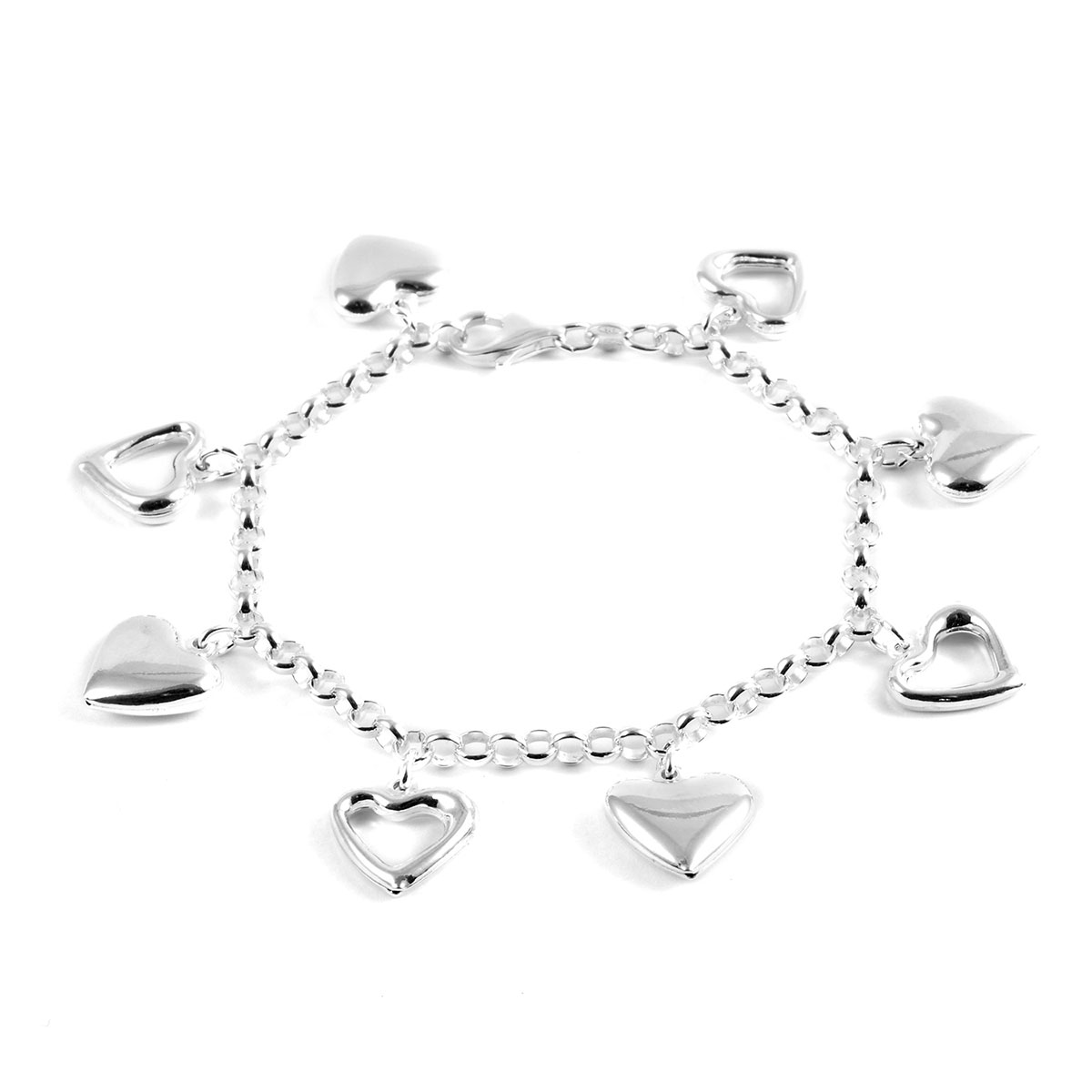 Shop LC Delivering Joy Sapphire Blue Color Glass White Cubic Zirconia CZ Bangle Bracelet in Silvertone 8 inch