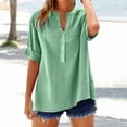 thumbnail image 4 of Women's Casual Shirts with Pocket V Neck Button 3/4 Sleeve Basic Tee Casual Loose Fit Solid Color Tops (2XL, Mint Green), 4 of 7