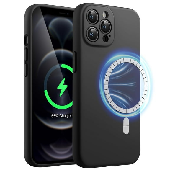 JETech Magnetic Silicone Case for iPhone 12 Pro Max 6.7-Inch, Compatible with MagSafe, Phone Cover with Camera Lens Full Protection (Black)