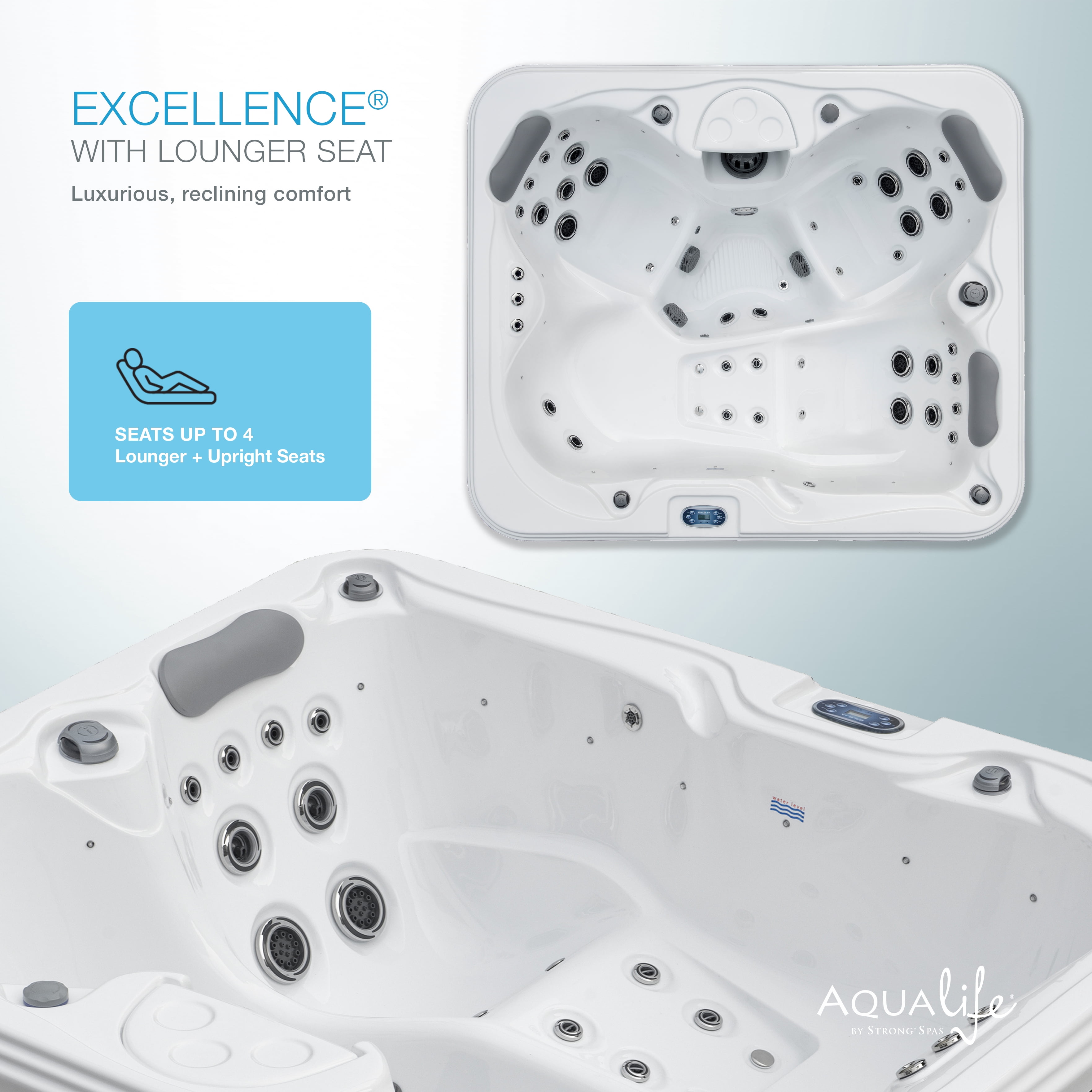 Excellence 3-4 Person 41-Jets 188 Ports Lounger Spa w/Bluetooth Stereo by Aqualife by Strong Spas