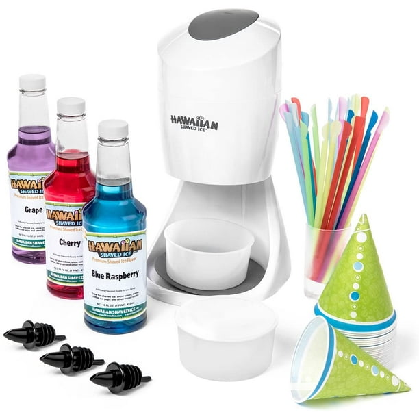 Hawaiian Shaved Ice S900A Shaved Ice and Snow Cone Machine with 3 Flavor Syrup Pack and