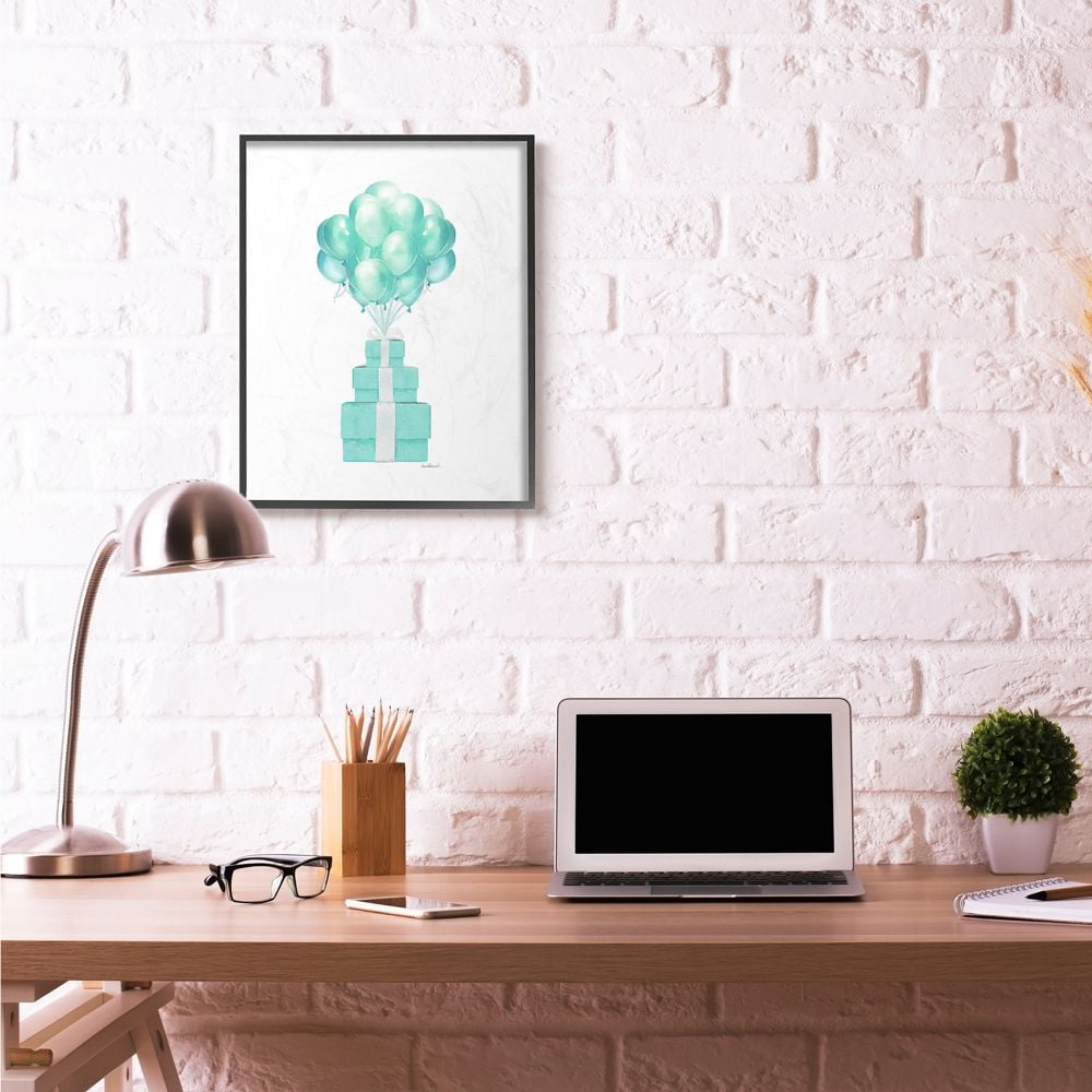 Stupell Industries Blue Balloons And Presents Watercolor Design Framed Wall Art by Amanda Greenwood
