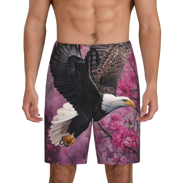 Vsdgher Shorts de Pyjama pour Hommes Imprimé Aigle Chauve, Bas de Pyjama Légers avec Poches-4TG