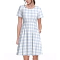 thumbnail image 1 of Balery Blue Checkboard Vestidos sueltos de manga corta para mujer, vestidos de verano 2025, vestidos casuales de corte A con vuelo., 1 of 6