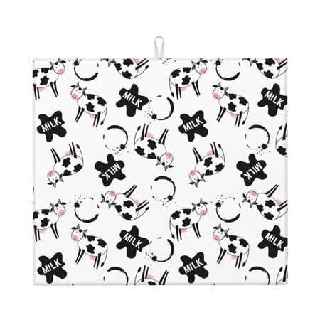 

Pofeuu Cute Cow and Milk Stains Print Ultra Water Absorbent Microfiber Dish Drying Mat Drying Mat for Kitchen Kitchen Counter Accessories