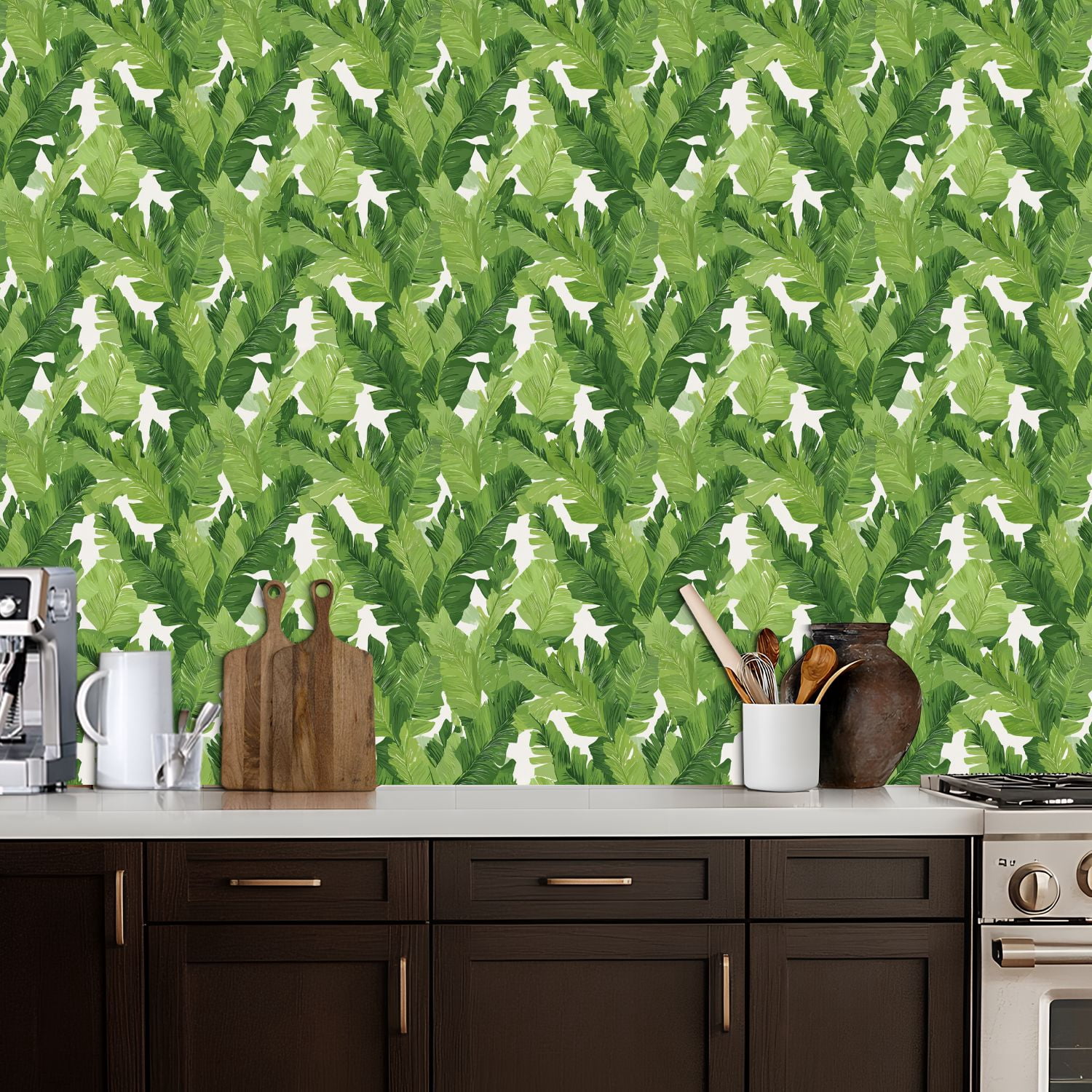 Peel and Stick Wallpaper Tropical Green Leaf Bold Foliage Wall Mural 17.7in x 9.8ft Self Adhesive Removable Wall Paper Renter Friendly Wallpaper for Nursery Bedroom Cabinets