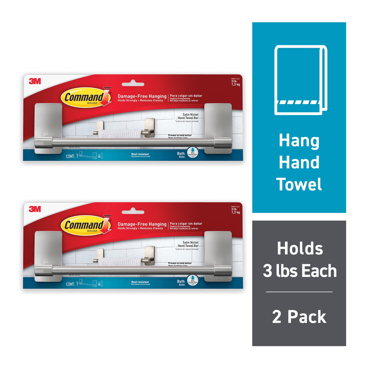 Command Satin Nickel Hand Towel Bar