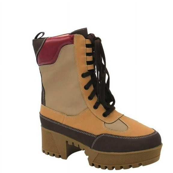 Pazzle Commander Combat Boots for Women, Natural Colored, Platform Boots with Chunky Block Heels, Womens High Tops Boots