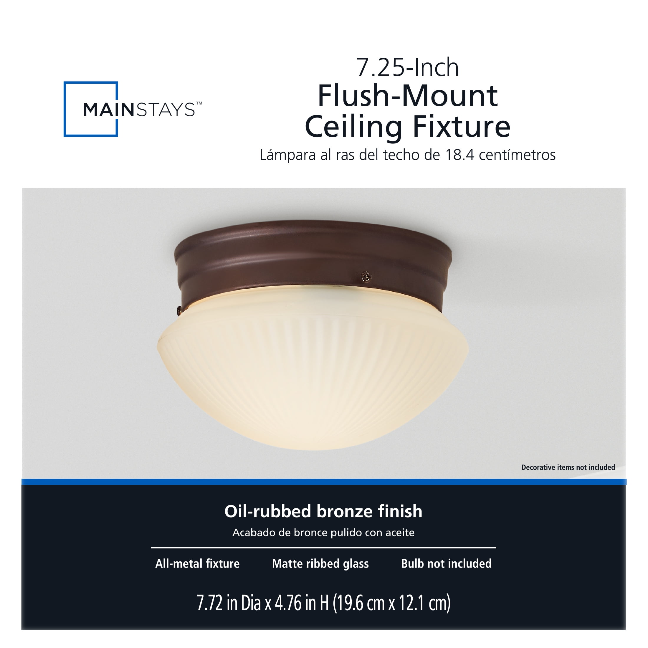 (2 pack) Mainstays 7.5" Classic Flush Mount Ceiling Light, Bronze Finish Frosted Glass Shade, Bulb Not Included