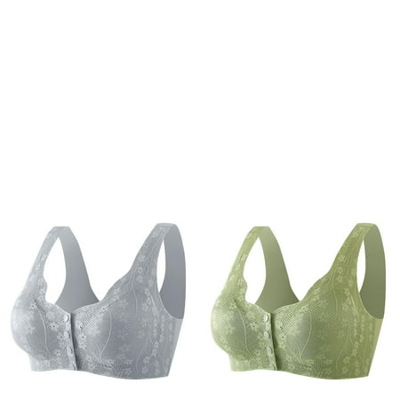 Wijhcboe 2 Pack Daisy Women Bras Wireless Padded Bra For Women Comfortable Molded Cup Sports Bra Convenient Front Close Button Womens Bras Comfortable Padded Cotton Bras For Older Women No Women Bra