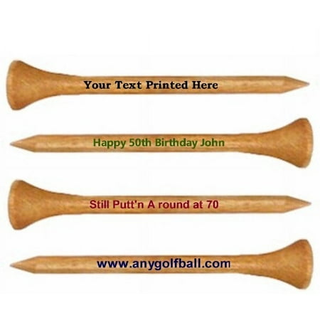 Personalized Natural Wood Golf Tees 2 3/4" – 100 Count with 2 Line Custom Text by GBM Golf