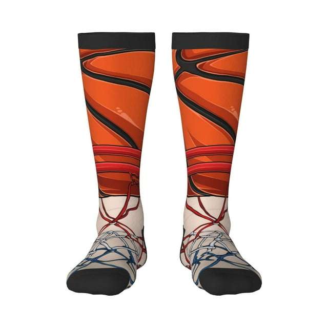Fotbe Basketball Shot Calcetas Divertidas Estampadas para Hombre y Mujer, Calcetas de Algodón hasta la Rodilla para Caminar, Correr, Enfermería y Embarazo