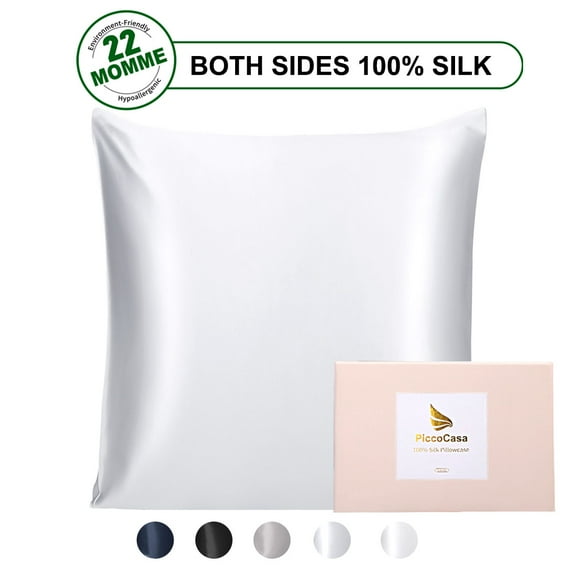 Silk Pillowcase for Hair and Skin, 22 Momme Silk Pillow Cases Covers with Zip King Silver