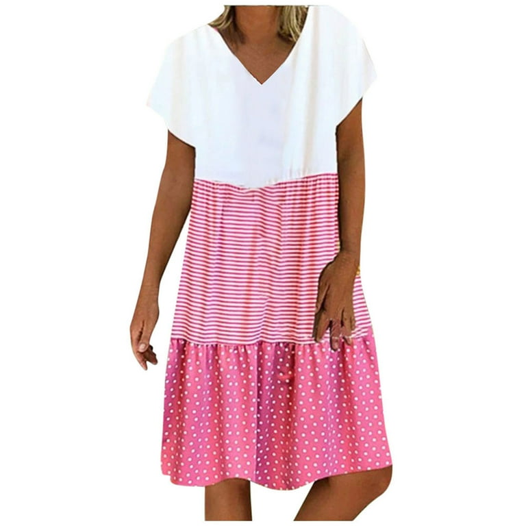 Casual Polka Dot Patchwork O Neck Short Sleeve Two Pieces(5 Colors) Casual Polka Dot Patchwork O Neck Short Sleeve Two Pieces(5 Colors)