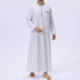 thumbnail image 2 of JAJAHO Mens Kaftan Abaya Thobe Traditional Clothes Long Sleeve Long Robe Loose Fit Button Up Crewneck Arab Thobe With Pocket, 2 of 9