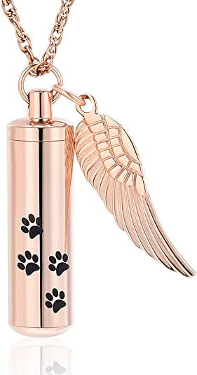 Cremation Jewelry Paw Print Urn Necklaces for Human Pet Ashes Cylinder ...