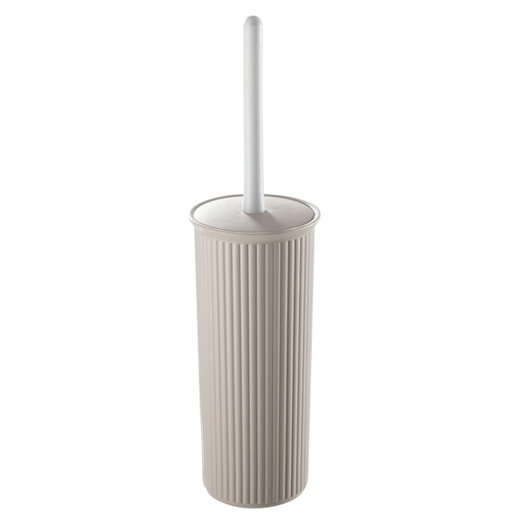 Superio Ribbed Collection - Decorative Plastic Toilet Bowl Brush and Holder Set, Taupe (1 Pack) Cleaner Scrubber for Bathroom