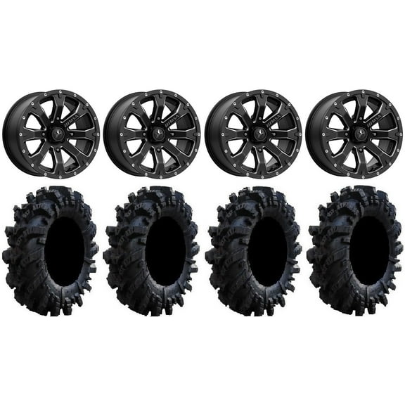 MSA Bounty 15" Wheels Black 34" Intimidator Tires Can-Am Maverick X3 / Honda Pioneer 1000 / Talon