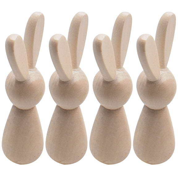 Masteelf DIY Unfinished Wooden Rabbit Dolls for Creative Decoration and Painting 4Pcs Khaki Synthetic