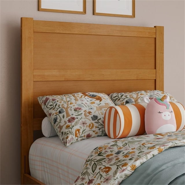 Pemberly Row Twin Mid-Century Panel Solid Wood Headboard in Light Toffee