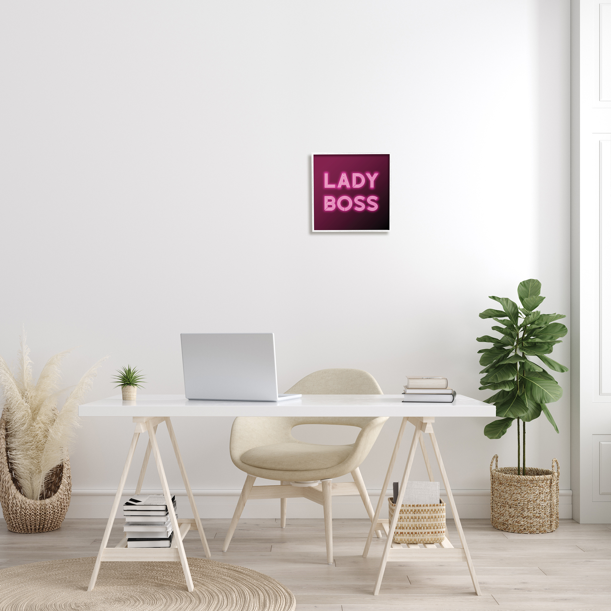 Stupell Industries Neon Lady Boss Fashion Modern Pink Word Design, 12 x 12,Design by Dawn Vietro