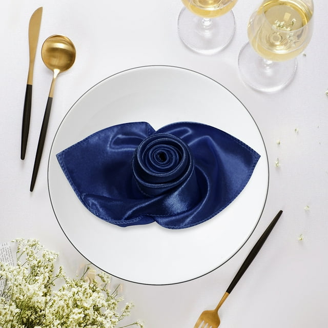 Zhuge 4pcs Square Satin Dinner Napkins, 16.92x16.92 Inches Silky Soft Smooth Table Cloth Napkins for Restaurant Weddings Banquet Party Decoration,Dark Blue
