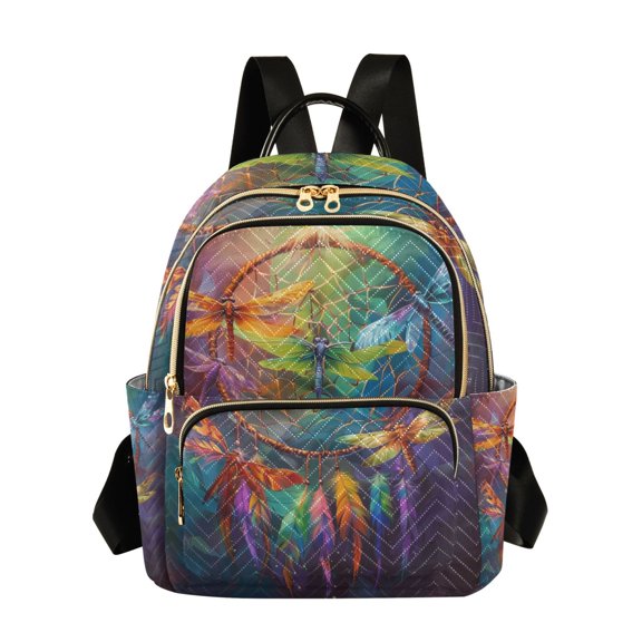 JIALIOU Mini Backpack Purse for Women Quilted Casual Daypack Small Travel Shoulder Bag, Colorful Dragonflies