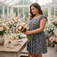 thumbnail image 2 of Agnes Orinda Women's Plus Size Easter Easter Dresses Floral Print Tie Back Square Neck Ruffle Short Sleeve Casual Summer Midi Dress with Pocket 2X Black, 2 of 8
