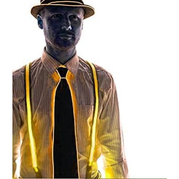 LINLIN LED Tie, Light Up Men's LED Suspenders and Tie LED Party Hat Disco Top Hat Light Up Hat for Music Festival Party