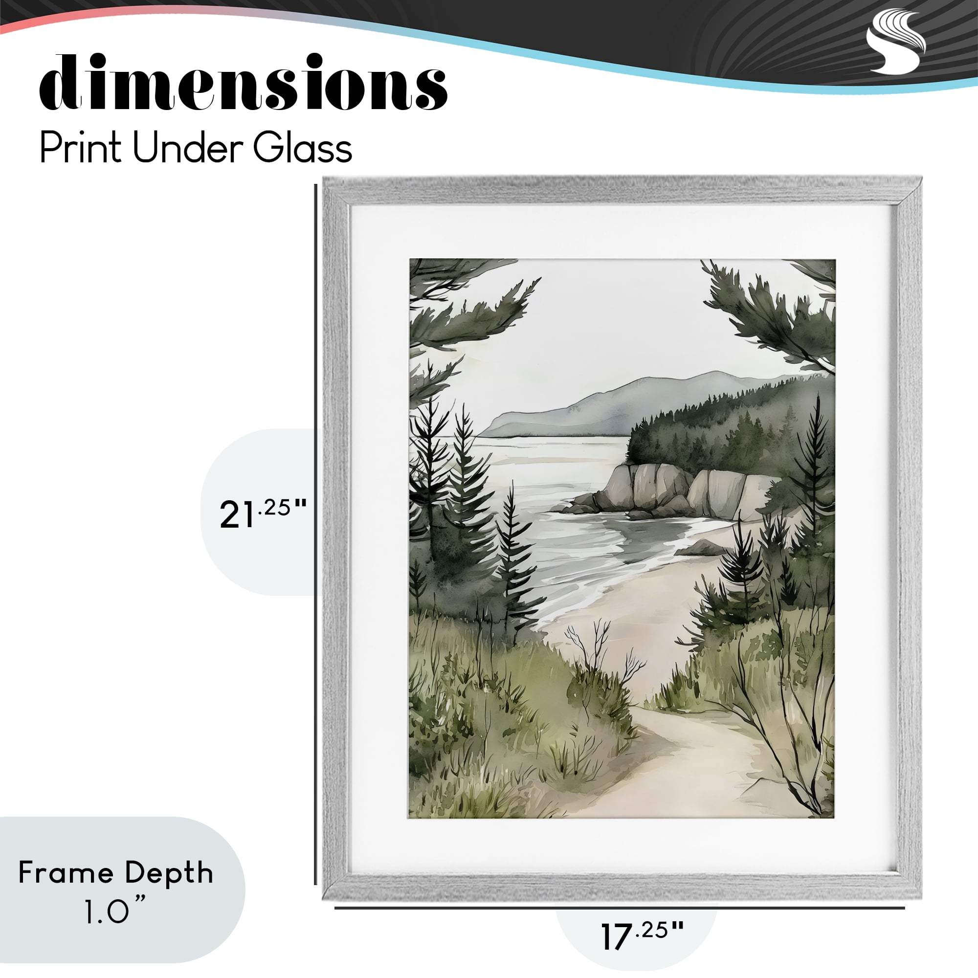 Stupell Industries Coastal Calm Winding Path Gray Framed Print Under Glass, design by Riley B