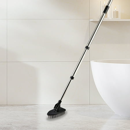 Extendable Long Handle 2 In 1 Floor Scrub Brush and Sponge Cleaner for Bathroom Tile and Hardwood Floors