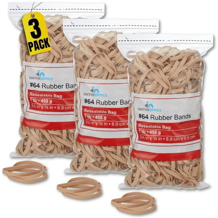 1InTheOffice Rubber Bands #64, Thick Rubber Bands, Heavy Duty Rubber Bands, Beige, Size 64, 3 Pack