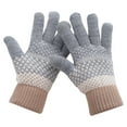 thumbnail image 3 of Opolski 1 Pair Thickened Warm Full Fingers Ribbed Cuffs Women Gloves Winter Striped Splicing Double Layer Fleece Lining Knitting Gloves for Cold Weather Grey, 3 of 8