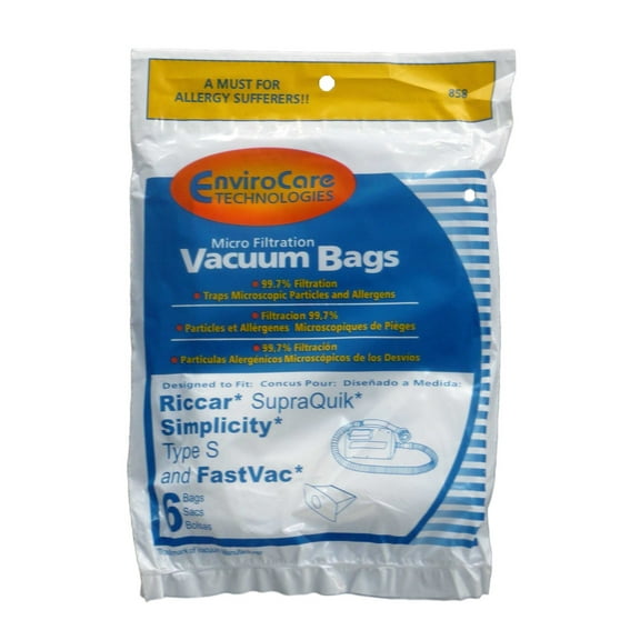 6 Allergen Bags for Riccar, Simplicity Type S, Eureka W, Fast Vac, GE, Compact Canister Hand Held Vacuum Cleaner #858, r
