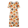 thumbnail image 4 of Women's Halloween Print Round Neck Midi Dress with Pockets Short Sleeve Loose Casual Dress Plus Size for Fall Daily Outfit Yellow XL, 4 of 6