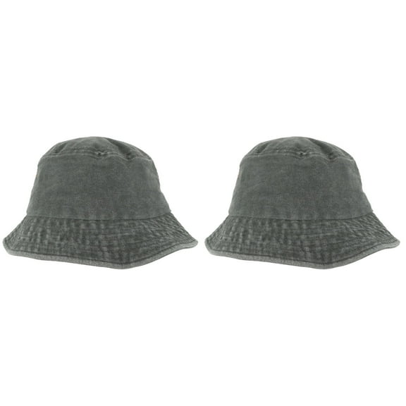 FENGGUIQU Dark Grey Mens Cotton Bucket Hat for Outdoor Sun Protection 2Pcs