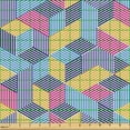 thumbnail image 2 of Ambesonne Geometric Fabric by the Yard Upholstery, Isometric Striped Cubes, 10 Yards, Earth Yellow and Azure Blue, 2 of 5
