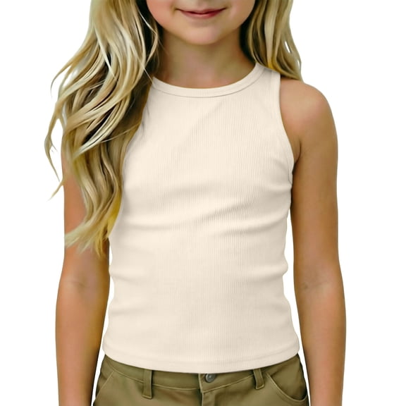Lullu Girls Athletic Racerback Tank Top Casual Solid Crewneck Sleeveless Shirt, Sizes 4-14