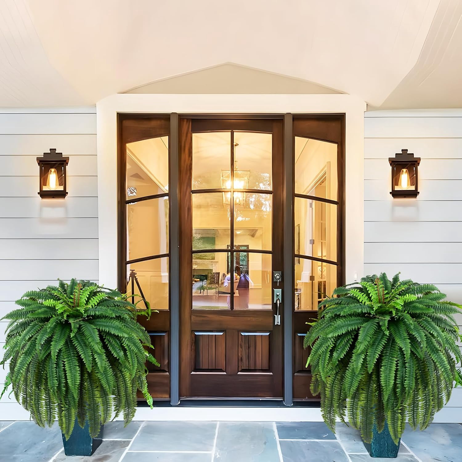 Waipfaru 2 Pack Large Artificial Boston Ferns for Outdoors,UV Resistant 60 inch Lush Faux Ferns with 96 Fronds, Realistic Fake Hanging Plants for Front Porch Planter Patio Garden Decor