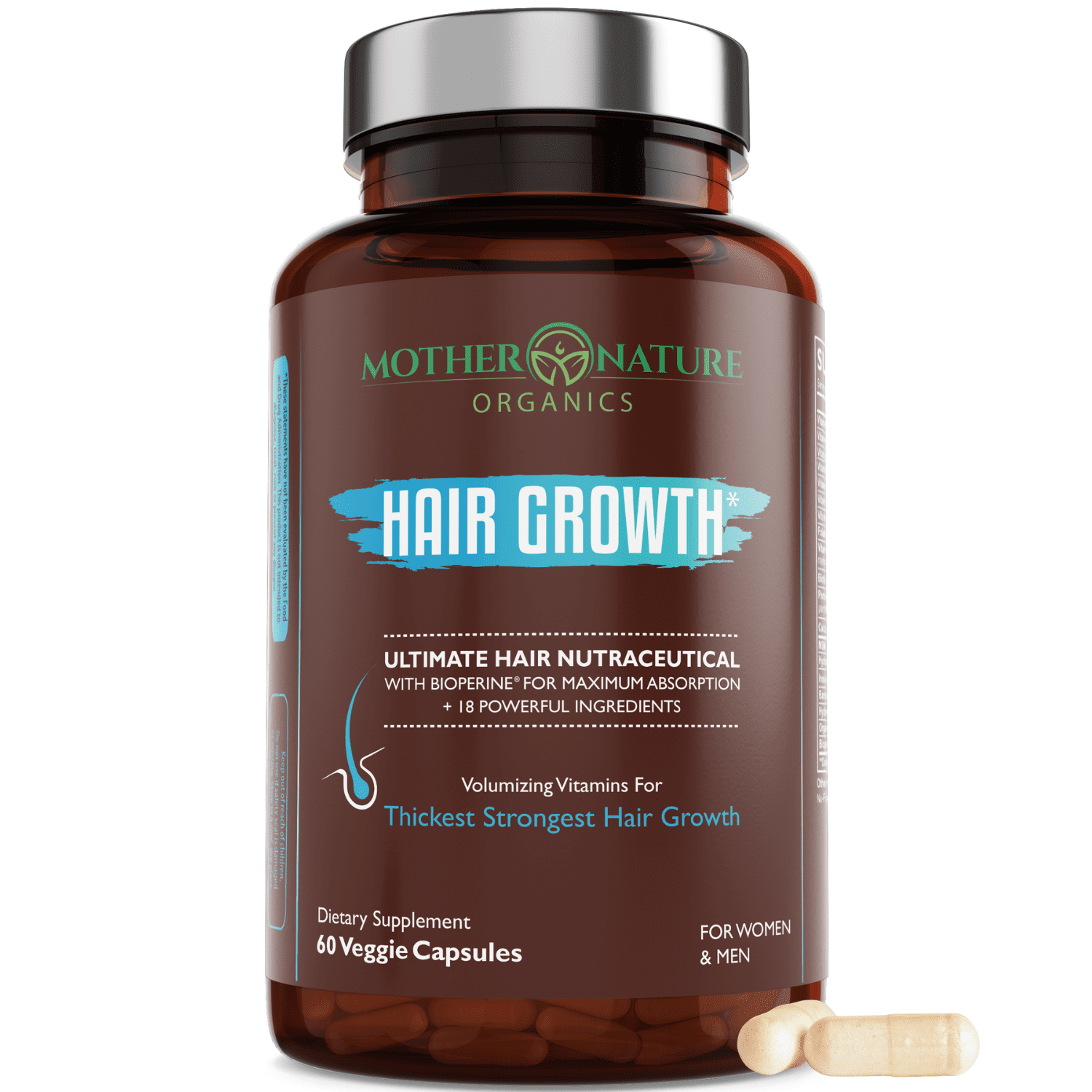 Mother Nature Organics Premium Hair Growth 60ct With Biotin & Bioperine