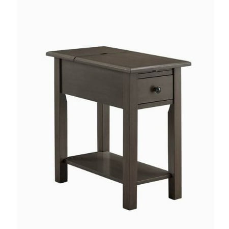- ModHaus Living Modern Brushed Gray Wood Accent Side End Table with Hidden USB Ports Charging Station 1 Drawer and Lower Shelf - Includes Pen