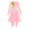 thumbnail image 5 of TiaoBug Women's Metallic Praise Lyrical Dance Costume Liturgical Worship Tunic Irregular Hem Dance Dress Pink S, 5 of 7