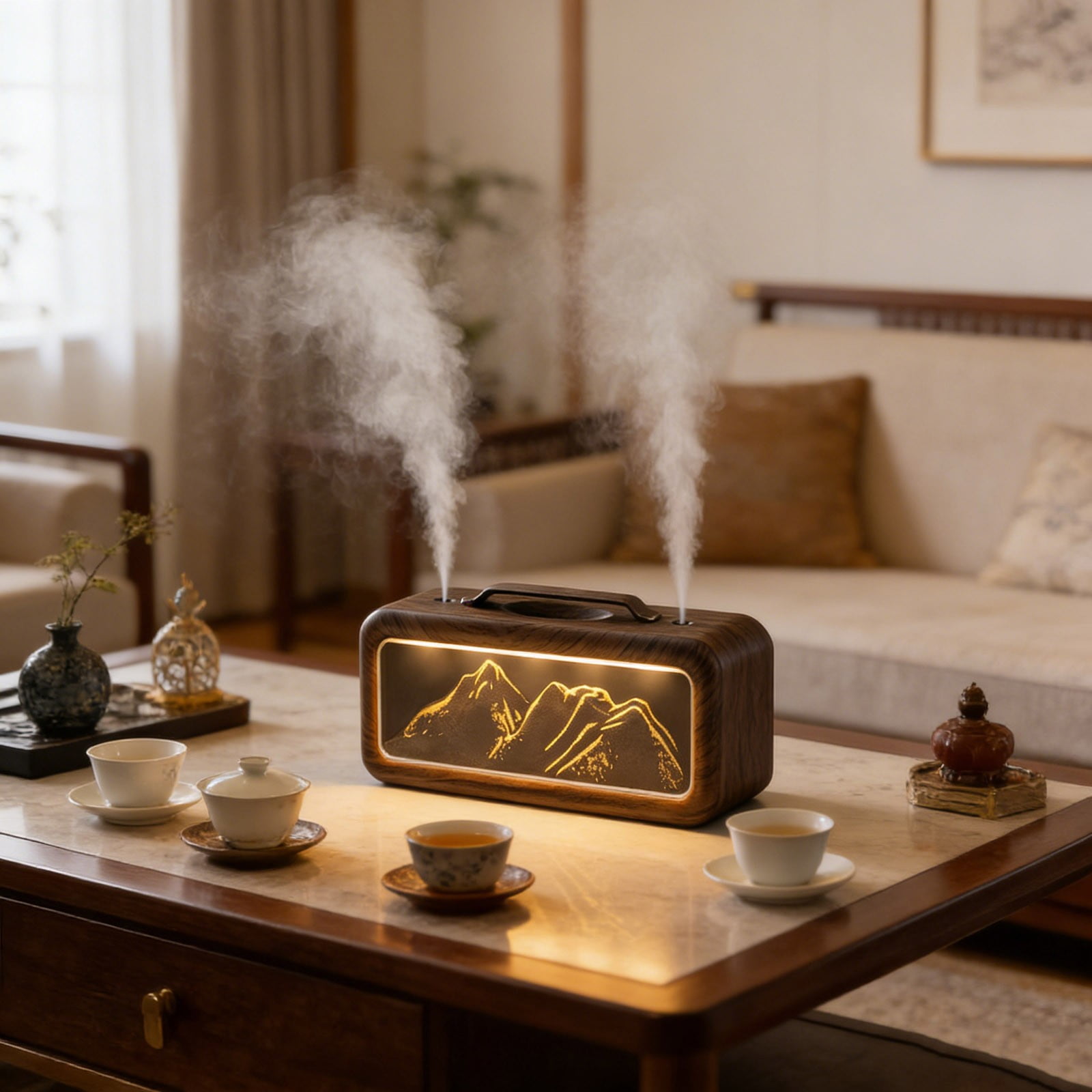 Desktop Air Humidifier, Heavy Fog Large Capacity Ultrasonic Double Spray Humidifier with Night Light and Aromatherapy for Bedroom Home Office Use