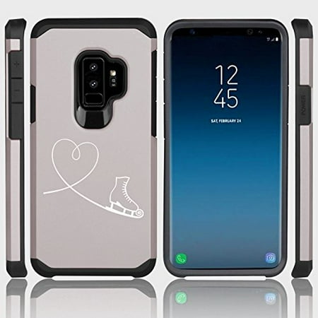 Ice 45 Soft Case For Samsung Galaxy Shockproof Impact Hard Soft Case Cover Heart Love Ice Skating (Silver for Samsung Galaxy S9+ (Plus)) ()