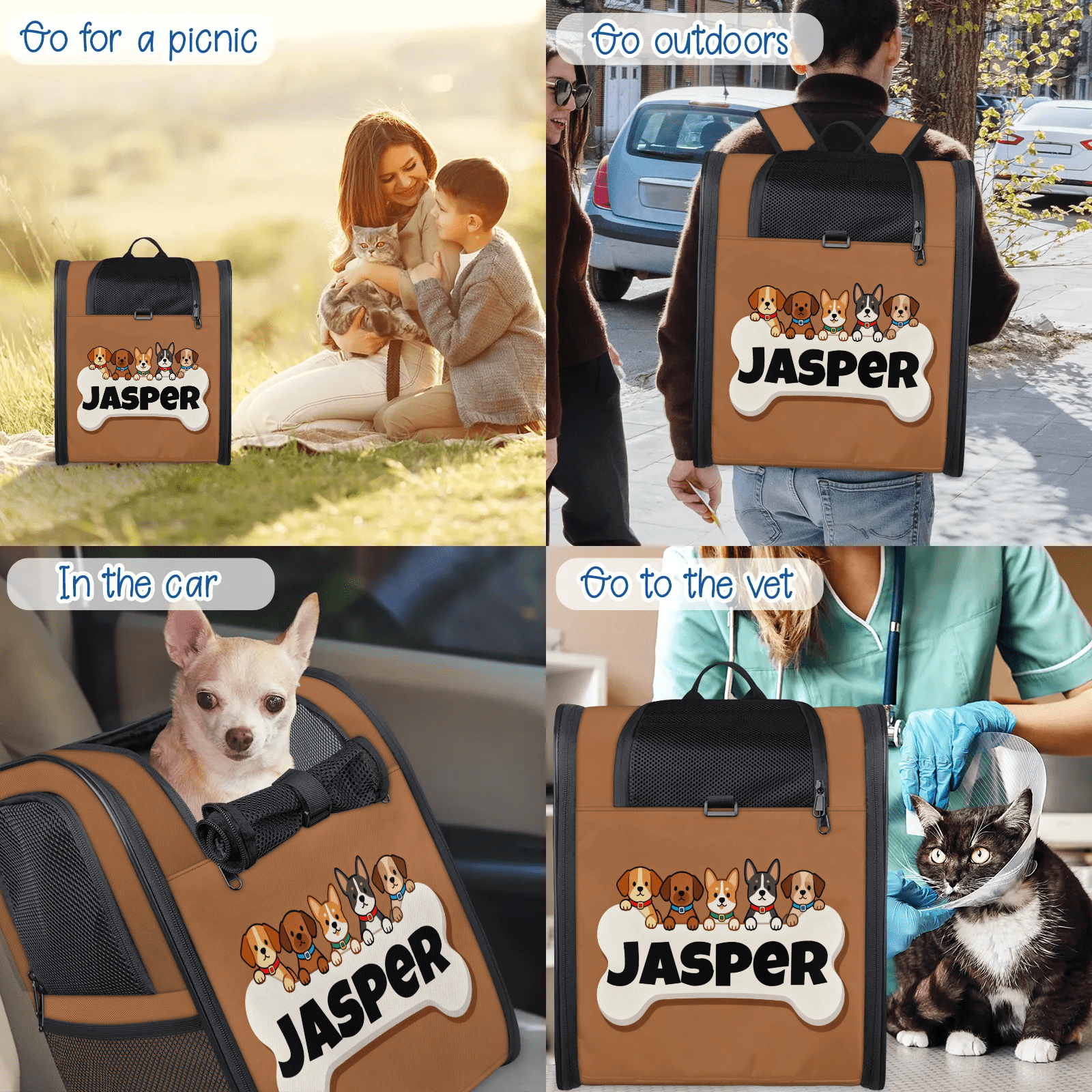 Personalized Pet Backpack Carrier for Cats and Puppies,Breathable Mesh,Custom Name Pet Travel Bag with Escape Proof Lock & Removable Pad