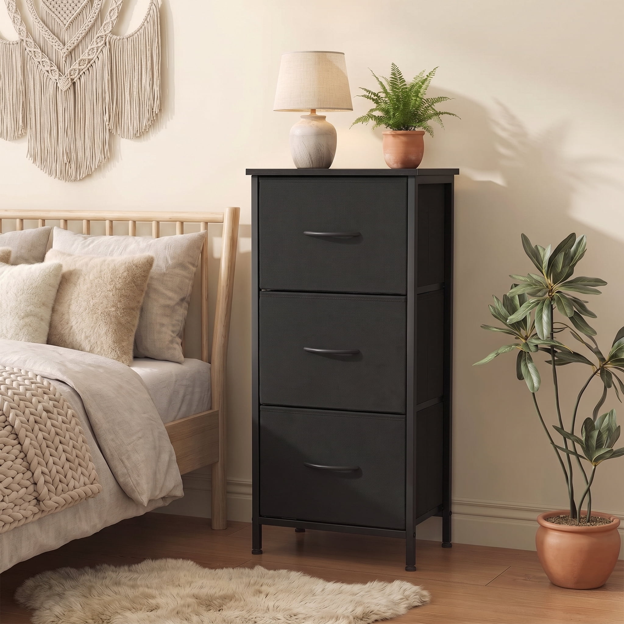 TrumanPick Fabric Storage Drawer Bedroom Dresser, Fabric Dresser for Closet, 3 Fabric Dresser with 3 Storage Drawers for Clothes, Living Room, Hallway, Entryway, Black